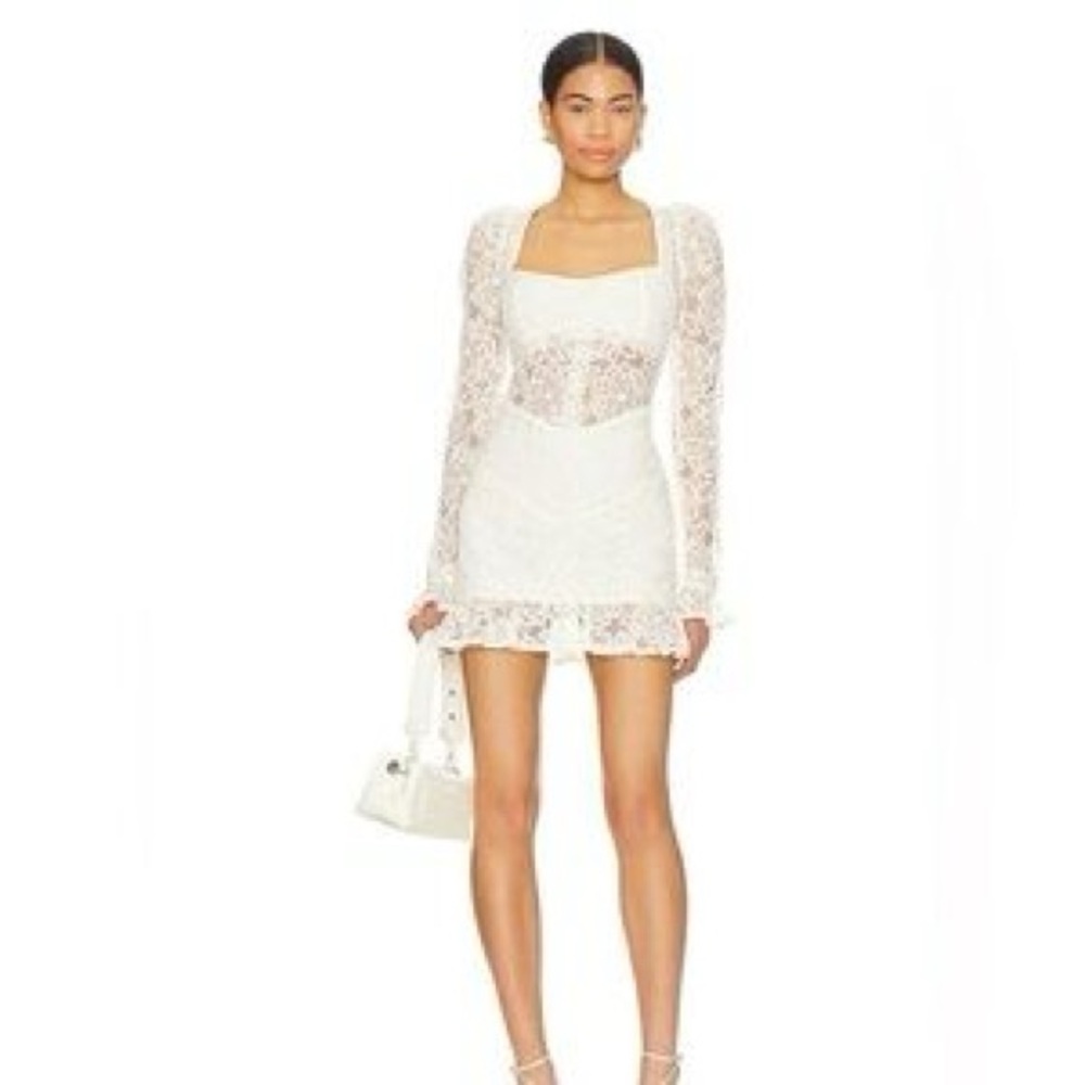 For Love & Lemons Cleo Mini Dress in Ivory Size Small S
